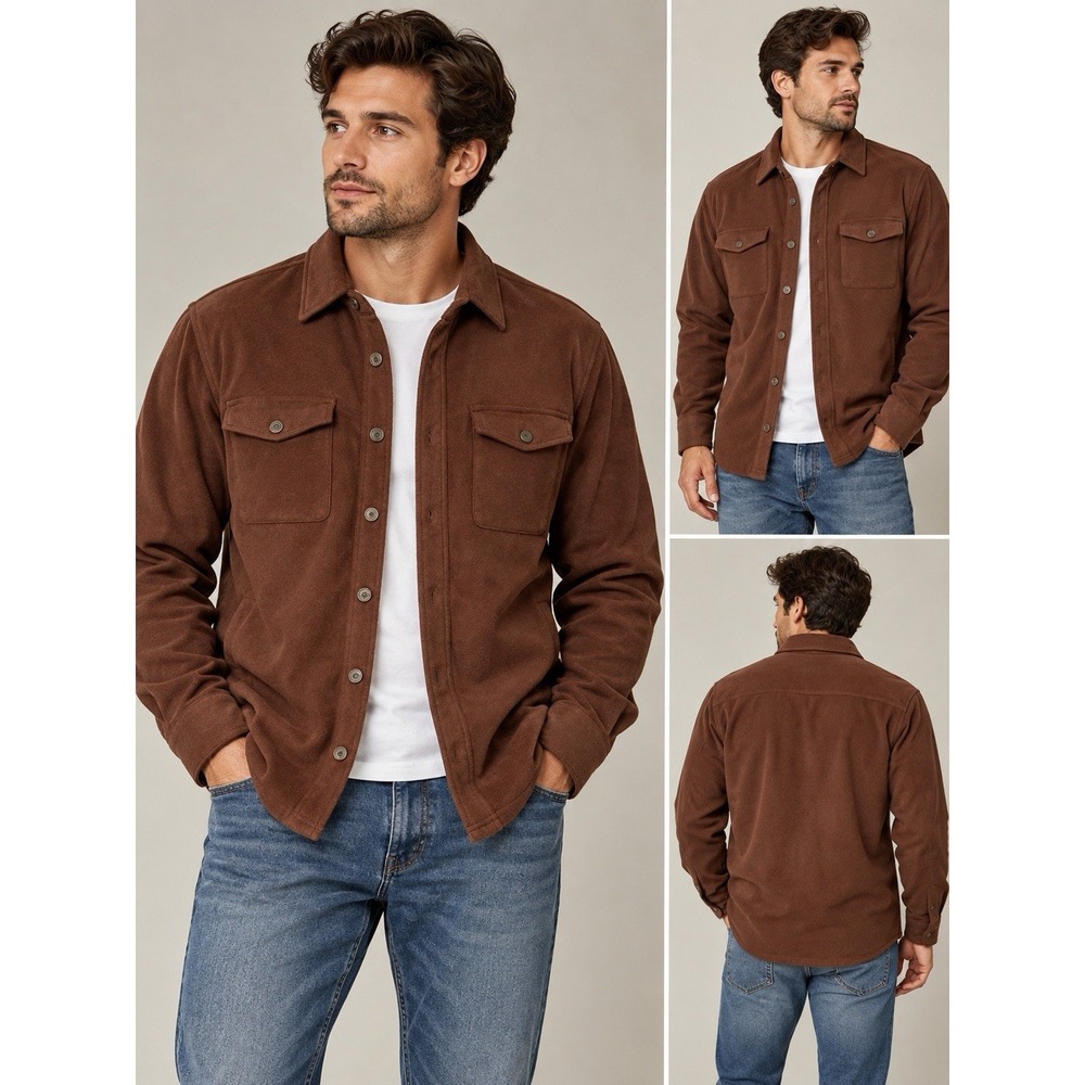 Laguna Shirt Jacket Men's L  Brown Snap Front Shacket Fleece Outerwear Preppy